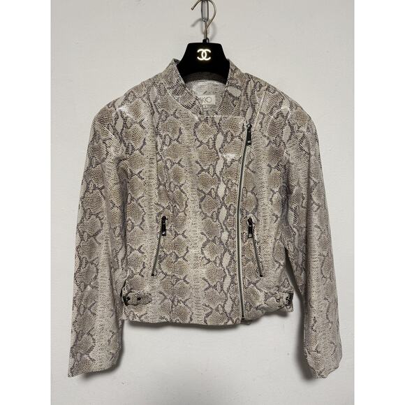 Vakko Jacket Womens Small Snakeskin Print 100% Leather Asymmetrical Moto Style - Picture 1 of 13